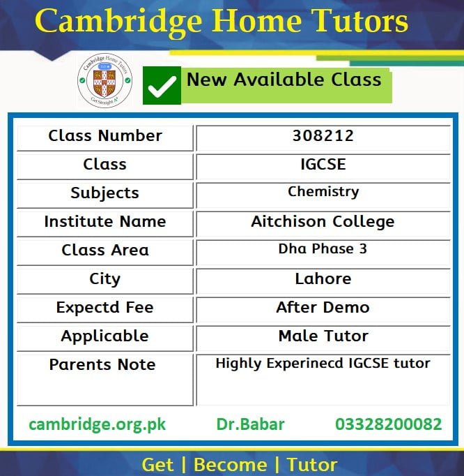 Home Tutor for IGCSE in Dha Phase 3 Lahore