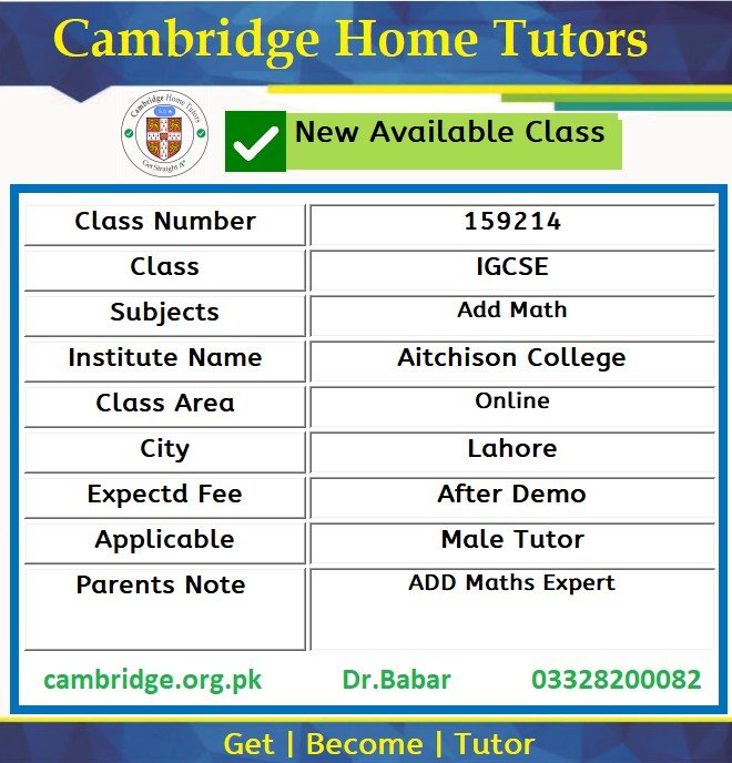 Home tutor for IGCSE MAths Aitchson college Lahore