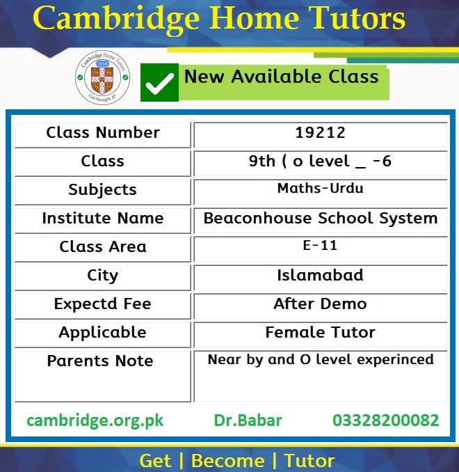 Home Tutor for O level in E-11 Islamabad