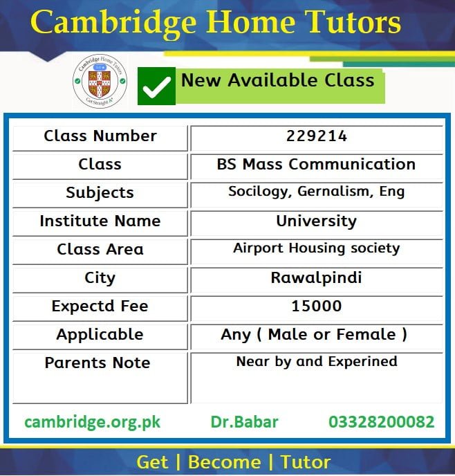 Home Tutor for Bs Mass communication in Airport Housing society Rawalpindi