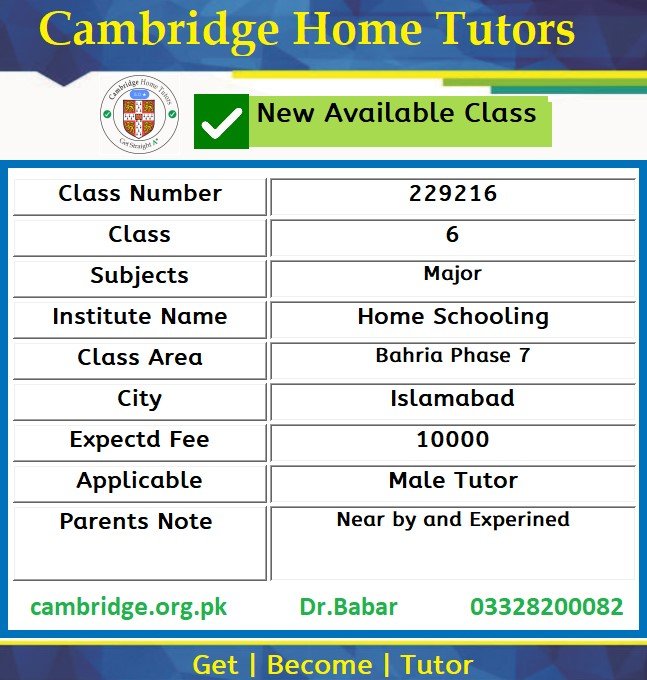 Home tutor for O level in Bahria Phase 7 Islamabad