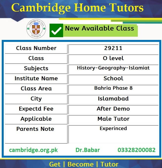 Home Tutor for O level in Bahria Phase 3 Islamabad