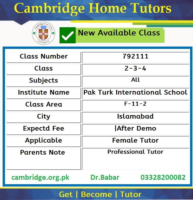 Home Tutor for O level in F-11-2 Islamabad