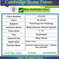 Home tutor for As level Psychology Socialogy in Islamabad