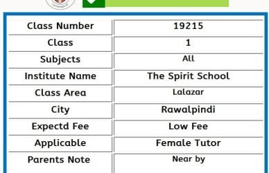 Home Tutor for Class 1 in Lalazar Rawalpindi