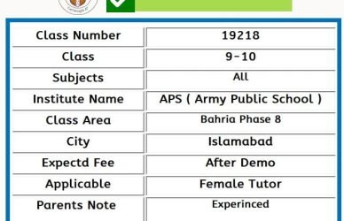 Home Tutor for Class 9-10 in Bahria Phase 8 Islamabad