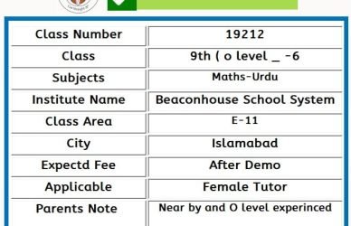 Home Tutor for O level in E-11 Islamabad