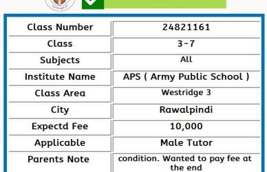 Home Tutor for Class 3-7 in Westridge 3 Rawalpindi