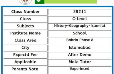 Home Tutor for O level in Bahria Phase 3 Islamabad
