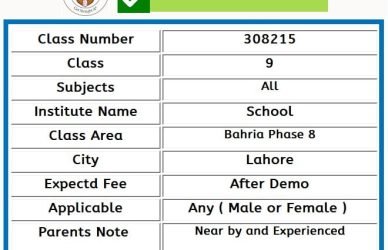 Home Tutor for Class 9 in Bahria Phase 8 Lahore